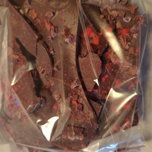 chocolate-dark chocolate bark with raspberries